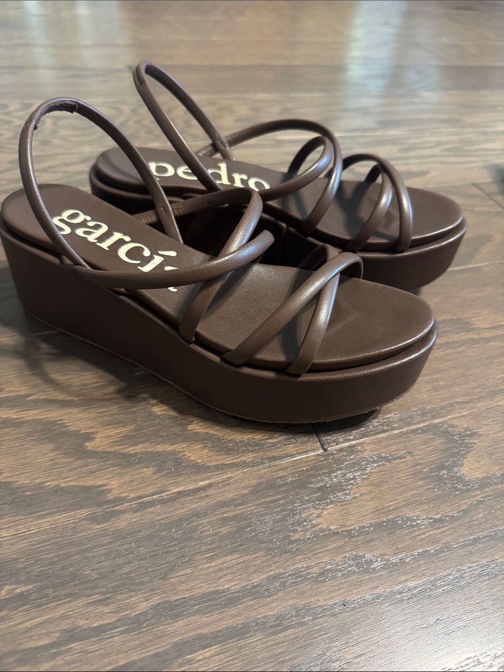 Pedro Garcia Brown Leather Strappy Platform Sandals - Picture 2 of 7